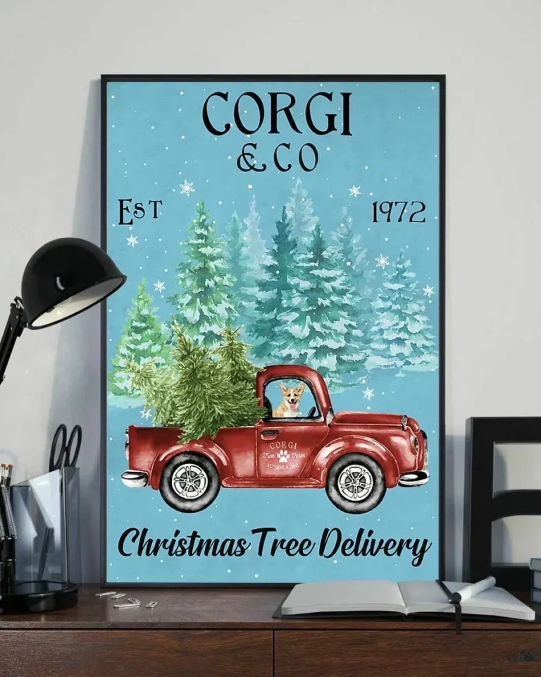 Corgi and Co Christmas Tree Delivery Xmas Dog Poster