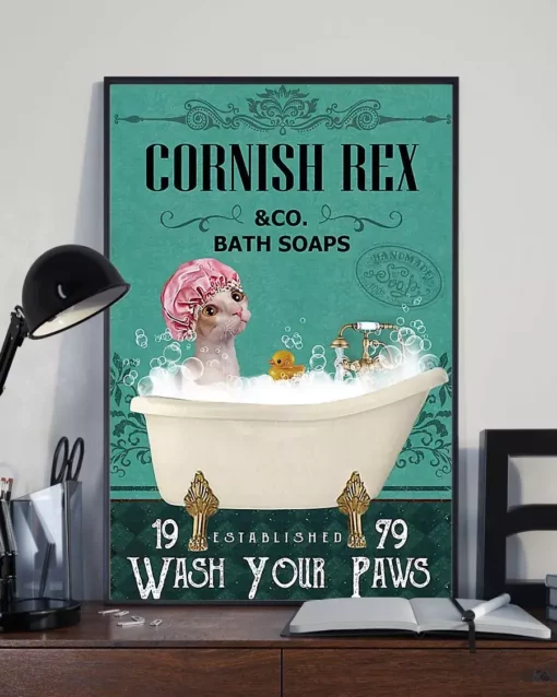 Cornish Rex Cat And Co Bath Soap Wash Your Paws Poster