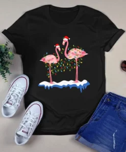 Couple Flamingo Christmas Tree Lighs Xmas Merry Christmas Gift Tshirt