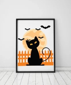 Cute Cat Halloween Red Moon Home Decor Wall Art Poster