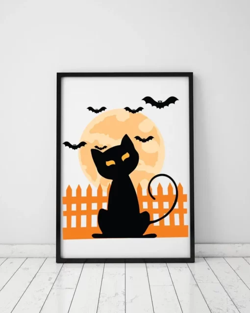 Cute Cat Halloween Red Moon Home Decor Wall Art Poster