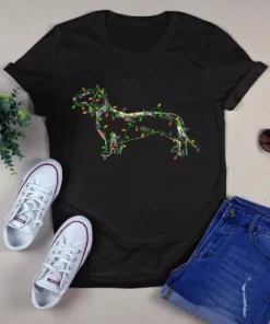 Cute Dachshund Dog Christmas Xmas Light Gift Tshirt