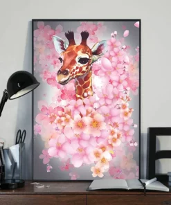 Cute Giraffe Sakura Flower Home Decor Wall Art Poster