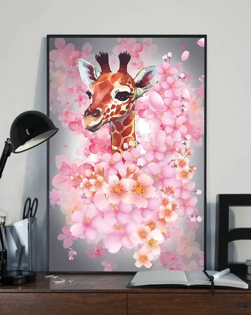Cute Giraffe Sakura Flower Home Decor Wall Art Poster