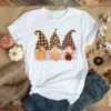 Cute Gnomes Buffalo Plaid Leopard Hat Autumn Fall Lover Gift Tshirt
