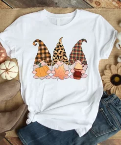 Cute Gnomes Buffalo Plaid Leopard Hat Autumn Fall Lover Gift Tshirt