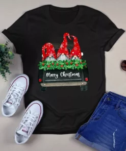 Cute Gnomes Truck Merry Christmas Xmas Gift Tshirt