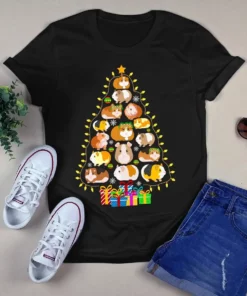 Cute Guinea Pig Christmas Light Xmas Tree Gift Tshirt