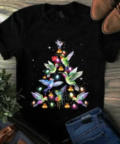 Cute Hummingbird Christmas Ornament Tree Light Xmas Gift For Family Tshirt