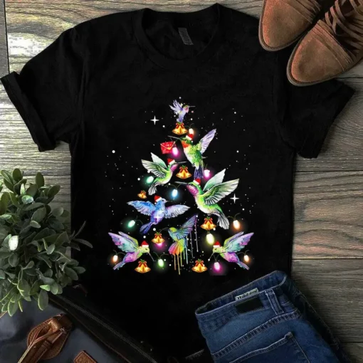 Cute Hummingbird Christmas Ornament Tree Light Xmas Gift For Family Tshirt
