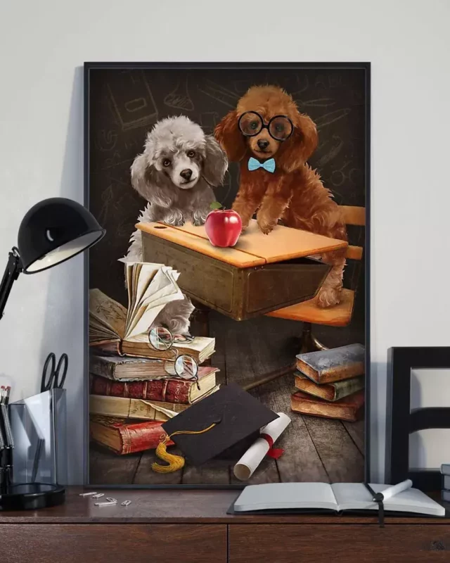 Cute Poodle Dogs Reading Book Home Decor Wallart Poster