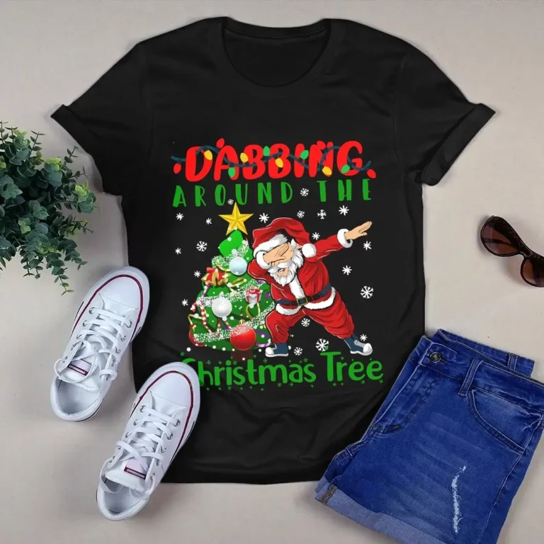 Dabbing Around the Christmas Tree Funny Dabbing Santa Claus Xmas Gift Tshirt