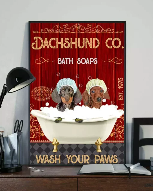Dachshund Co Bath Soaps Wash Your Paws Cute Dog Poster