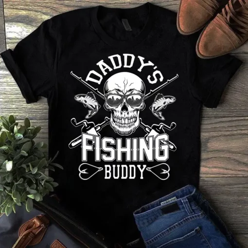 Daddy's Fishing Buddy Skull Father Dad Gift Tshirt