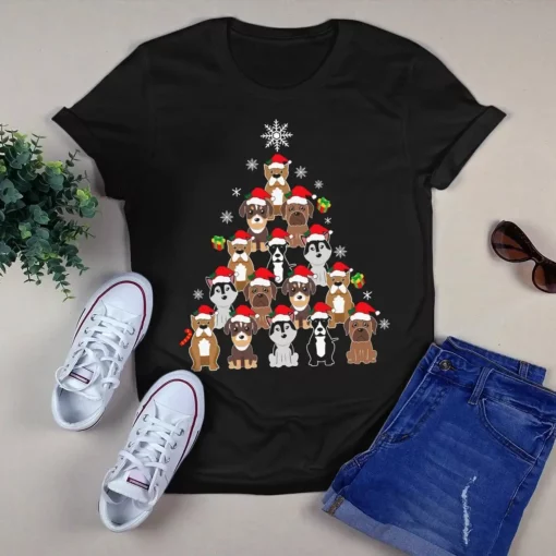 Dog Santa Hat Christmas Tree Xmas Gift Tshirt
