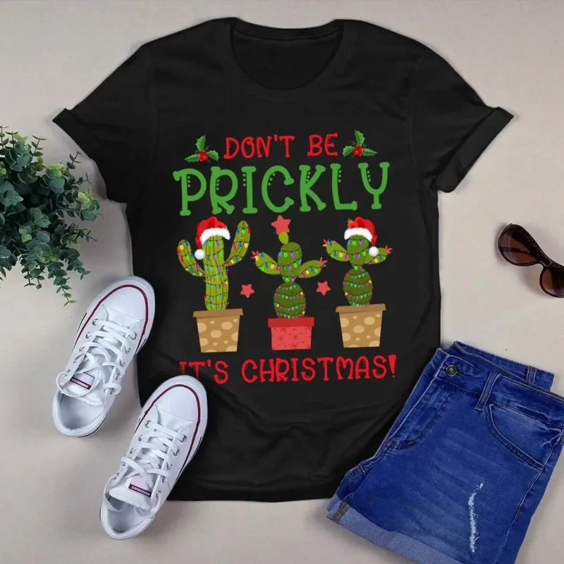 Don’t Be Prickly It’s Christmas Funny Cactus Santa Hat Xmas Gift Tshirt