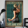 Easily Distracted By Cats And Wine Blonde Girl Black Cat Poster 2 Easily Distracted by Cats and Wine Blonde Girl Black Cat Poster