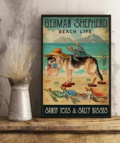 German Shepherd Turtle Beach Life Sandy Toes And Salty Kisses Dog Poster