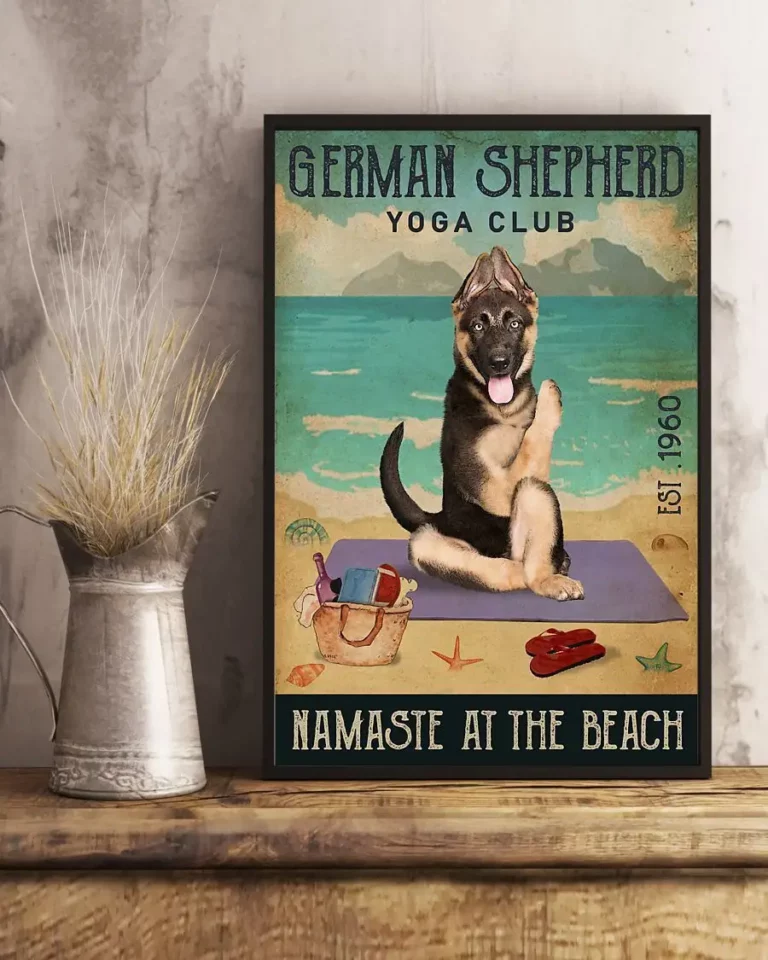 German Shepherd Yoga Club Namaste at the Beach Dog Poster