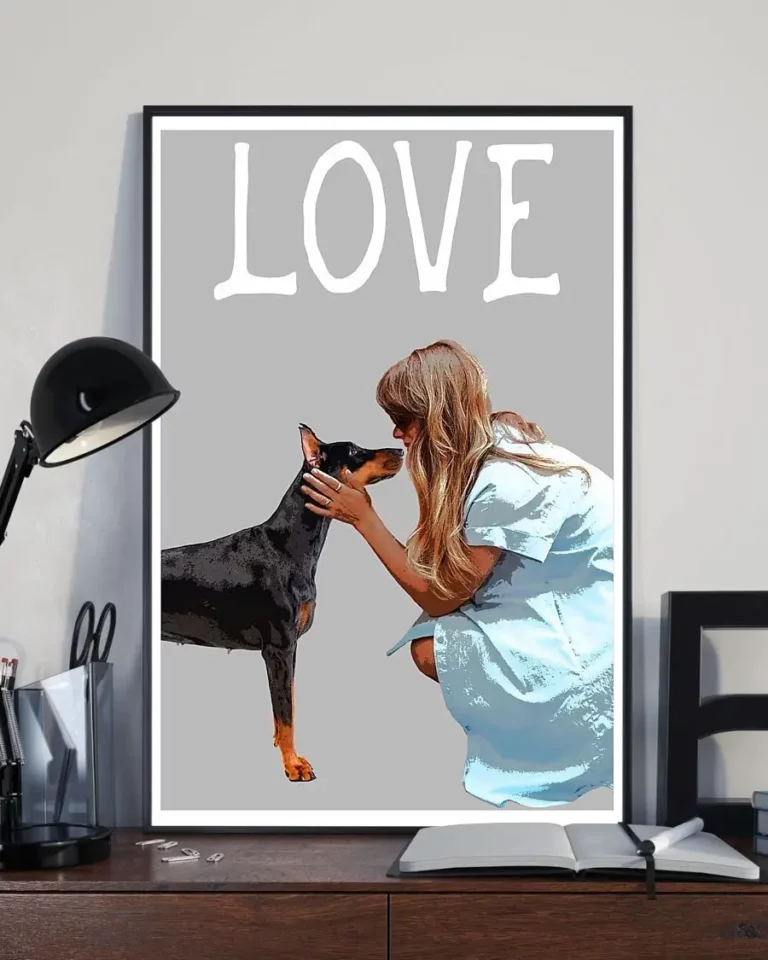 Girl Loves Doberman Dog Home Decor Wallart Poster