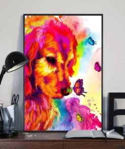 Golden Retriever Butterfly Watercolor Dog Home Decor Wallart Poster