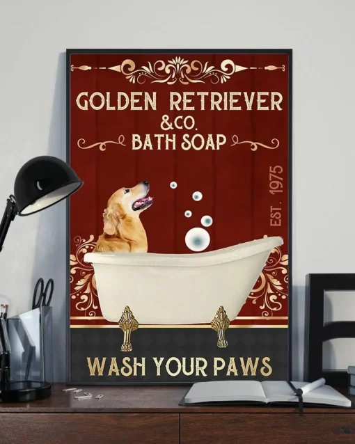 Golden Retriever And Co Bath Soap Wash Your Paws Dog Poster