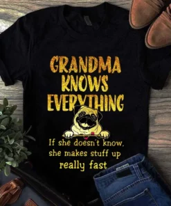 Grandma Knows Everything If She Doesn't Know She Makes Stuff Up Fast Pug Tshirt
