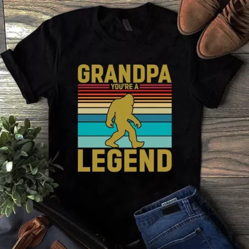 Grandpa You're A Legend Bigfoot Sasquatch Camping Retro Tshirt