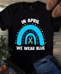 In April We Wear Blue Autism Awareness Boho Gift Tshirt