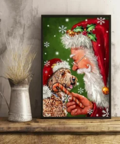 Labradoodle And Santa Claus Christmas Xmas Gift Dog Poster