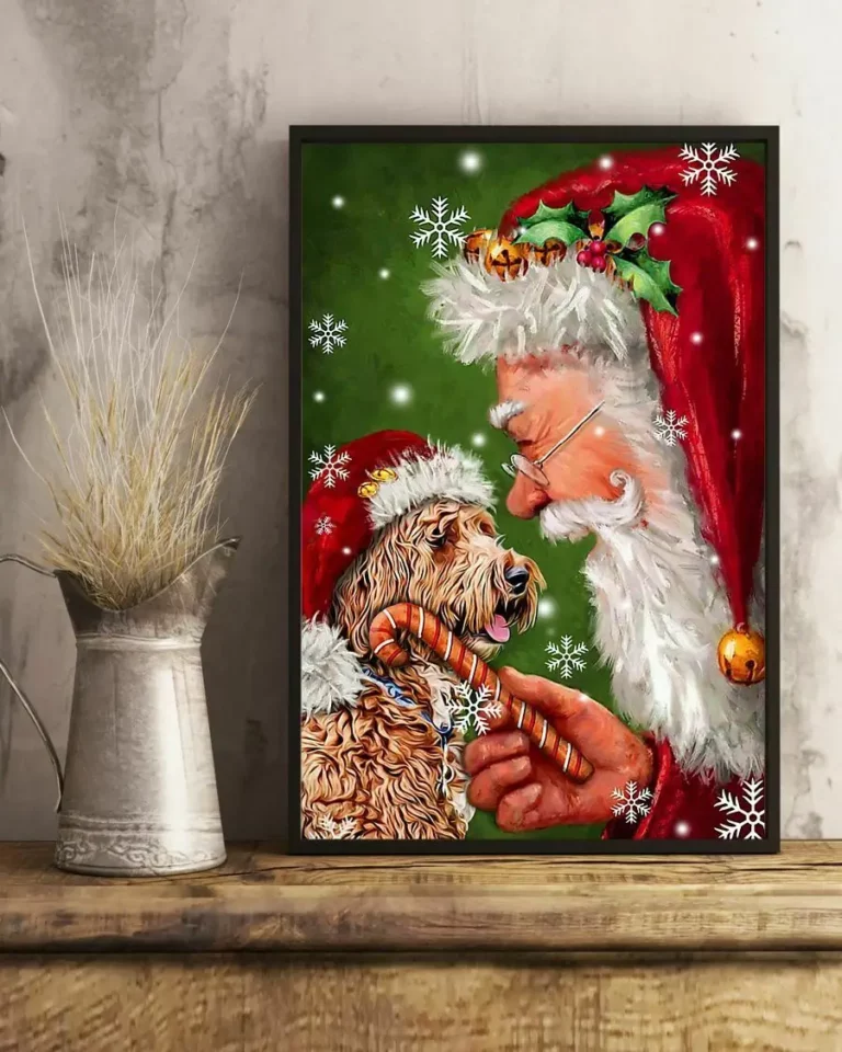 Labradoodle and Santa Claus Christmas Xmas Gift Dog Poster