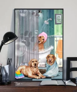 Labrador Retriever Bathroom Toilet Taking Shower Funny Dogs Poster