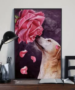 Labrador Retriever Dog With Roses Home Decor Wallart Poster