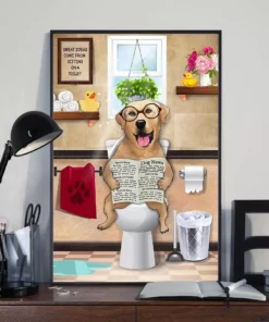 Labrador Toilet Reading Newspaper Funny Dog Poster
