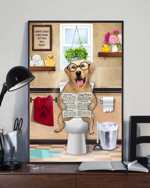 Labrador Toilet Reading Newspaper Funny Dog Poster
