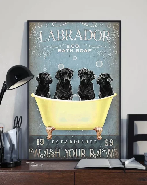 Labrador And Co Bath Soap Wash Your Paws Black Labrador Dog Poster
