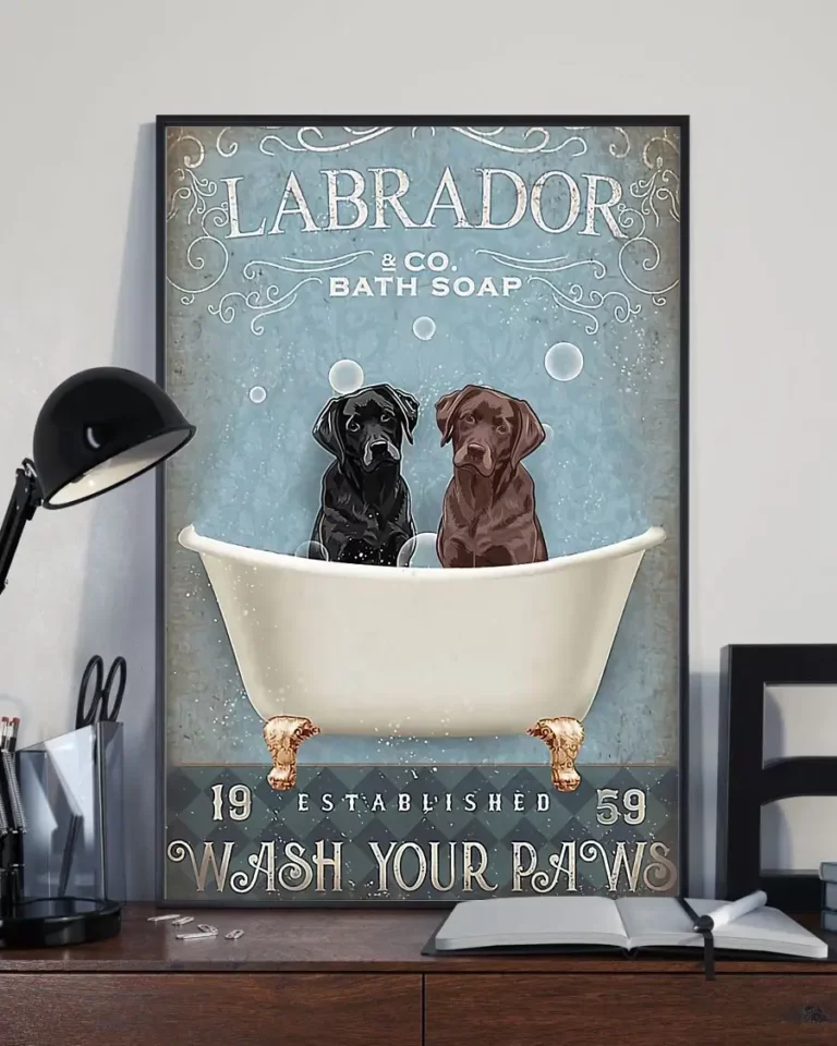 Labrador and Co Bath Soap Wash Your Paws Black and Chocolate Labrador Dog Poster