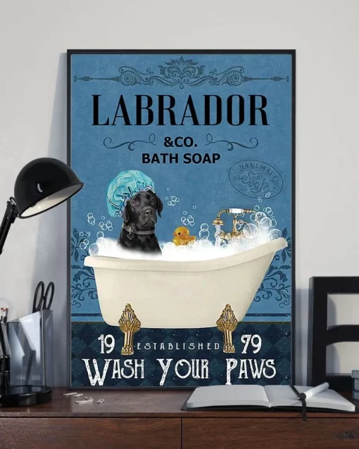 Labrador And Co Bath Soap Wash Your Paws Dog Poster