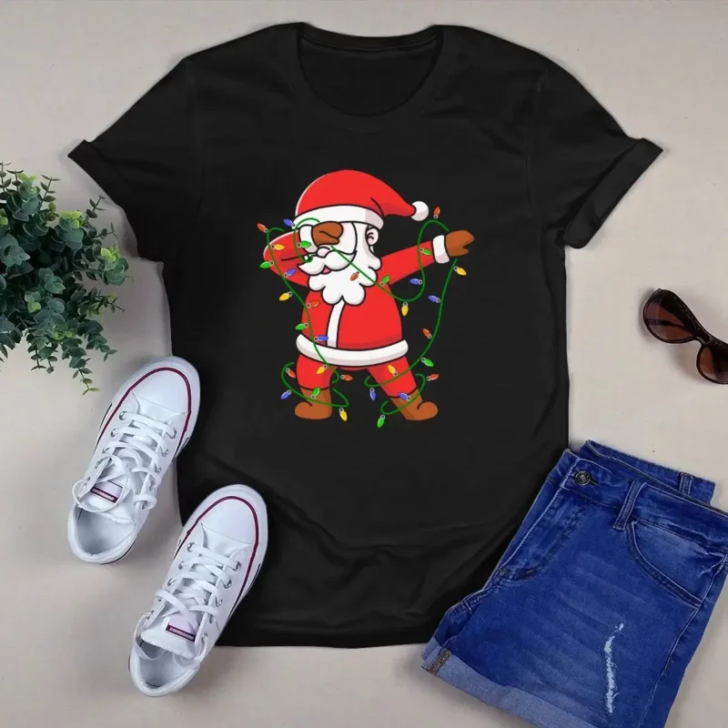 Dabbing Santa Claus Christmas Tree Light Xmas Gift Tshirt