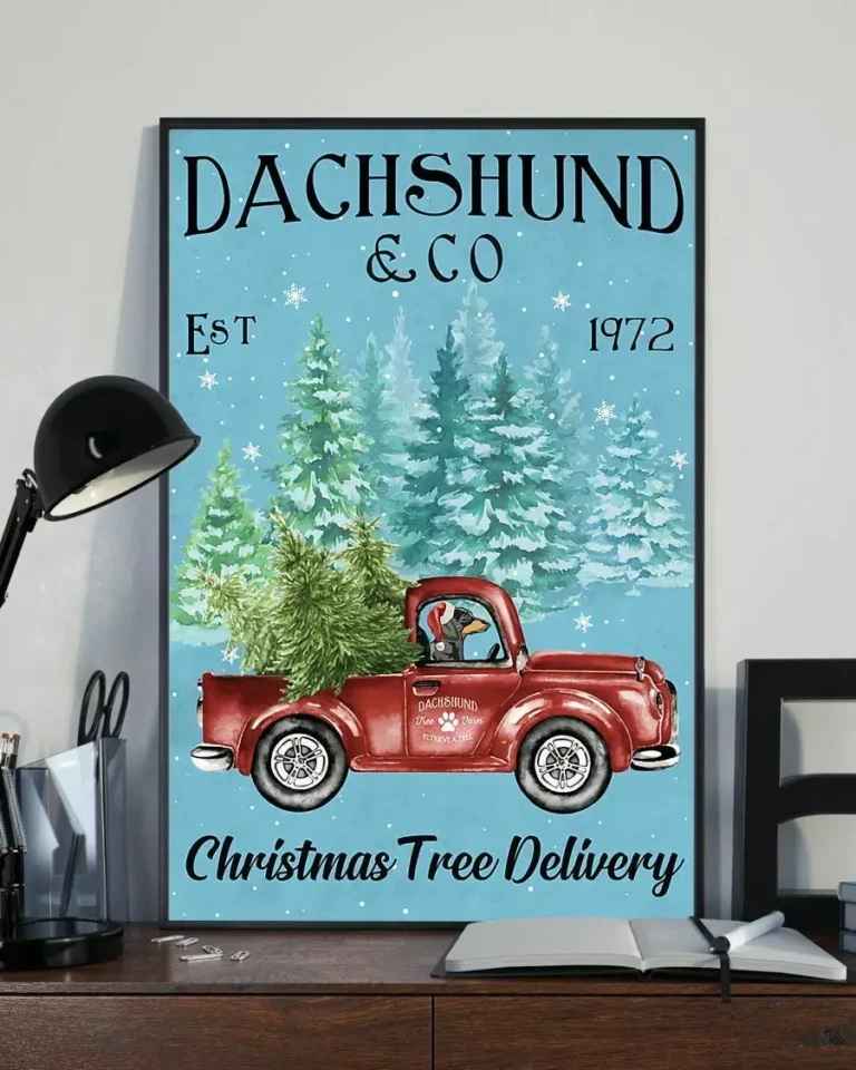 Dachshund and Co Christmas Tree Delivery Xmas Dog Poster