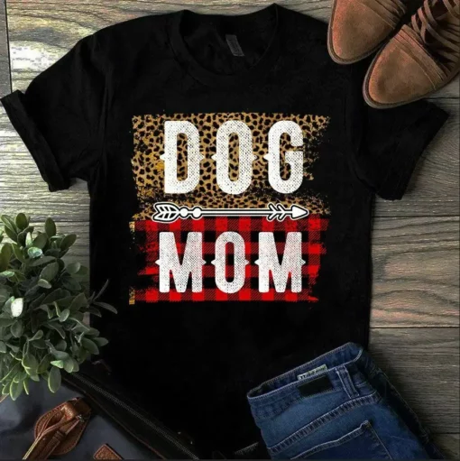 Dog Mom Leopard Printed Buffalo Plaid Gift Tshirt