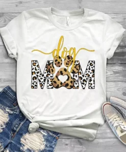 Dog Mom Leopard Printed Dog Paw Gift Tshirt