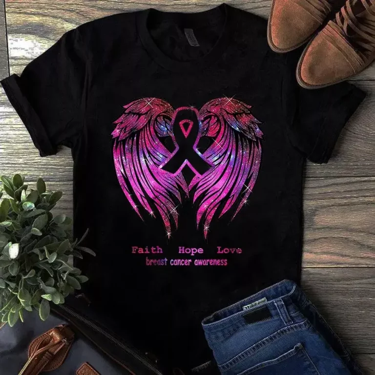 Faith hope love breast cancer awareness pink wings back TShirt