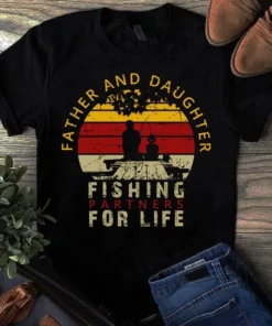 Father And Daughter Fishing Partners For Life Vintage Dad Tshirt