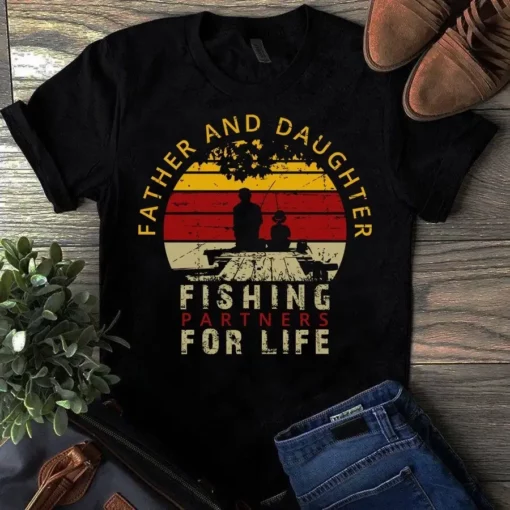 Father And Daughter Fishing Partners For Life Vintage Dad Tshirt
