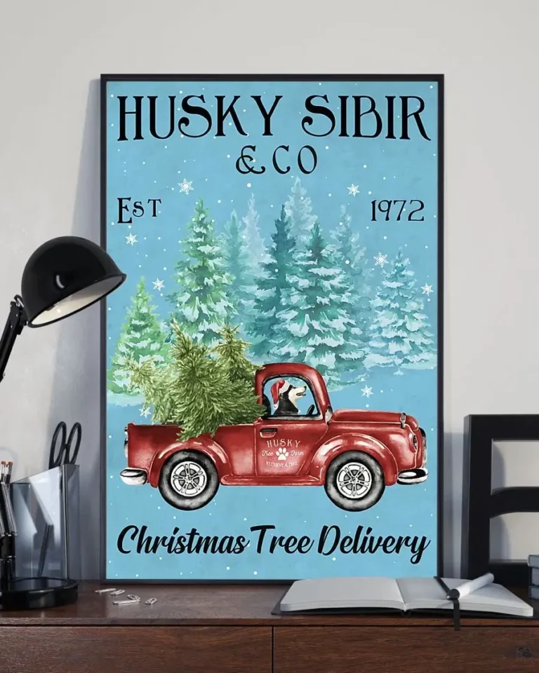 Husky Sibir and Co Christmas Tree Delivery Dog Poster