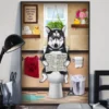 Husky Toilet Reading Newspaper Funny Dog Poster 3 Husky Toilet Reading Newspaper Funny Dog Poster