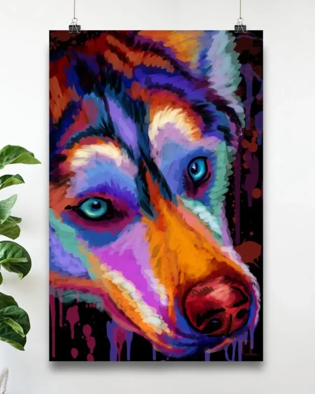 Husky Watercolor Dog Home Decor Wallart Poster