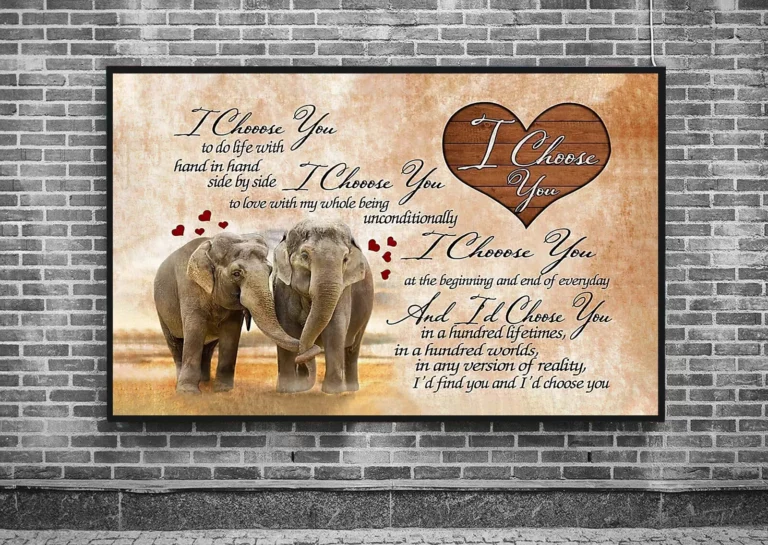 I Choose You to Do Life With Hand in Hand Side by Side Elephant Couple Poster