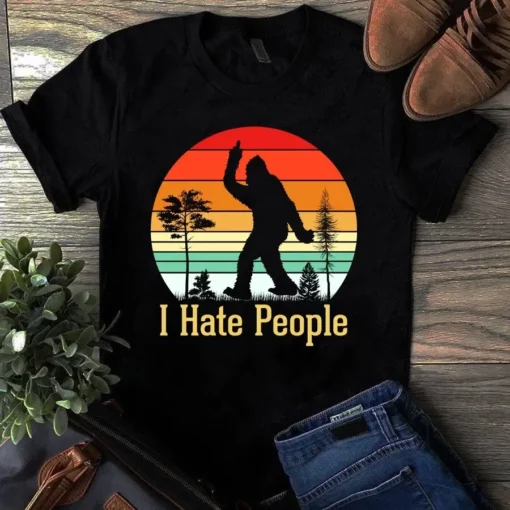 I Hate People Retro Vintage Bigfoot Camping Tshirt